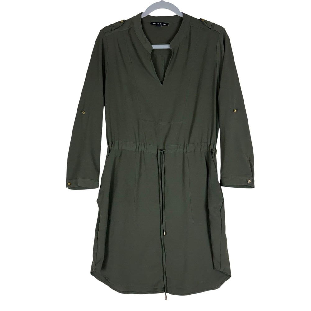 Haute Monde Dress Womens Large Green Shirt Dress Long Sleeve‎ Drawstring Pockets